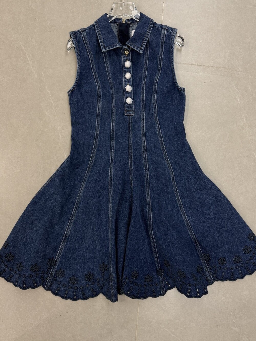Self Portrait Denim Broderie Mini Dress - Picture 7 of 8